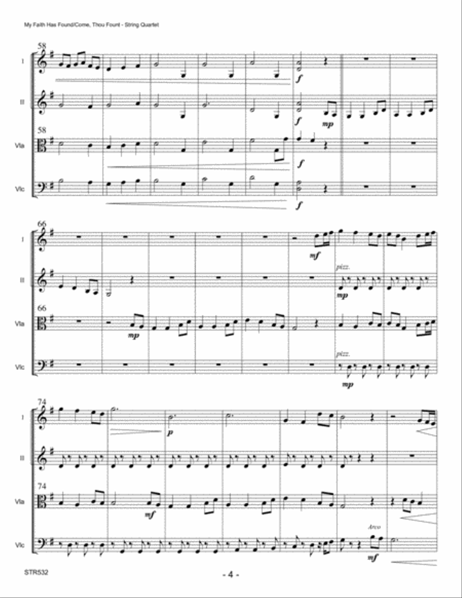 MY FAITH HAS FOUND/COME THOU FOUNT - STRING QUARTET (unaccompanied) A Cappella scores gallery preview page 4