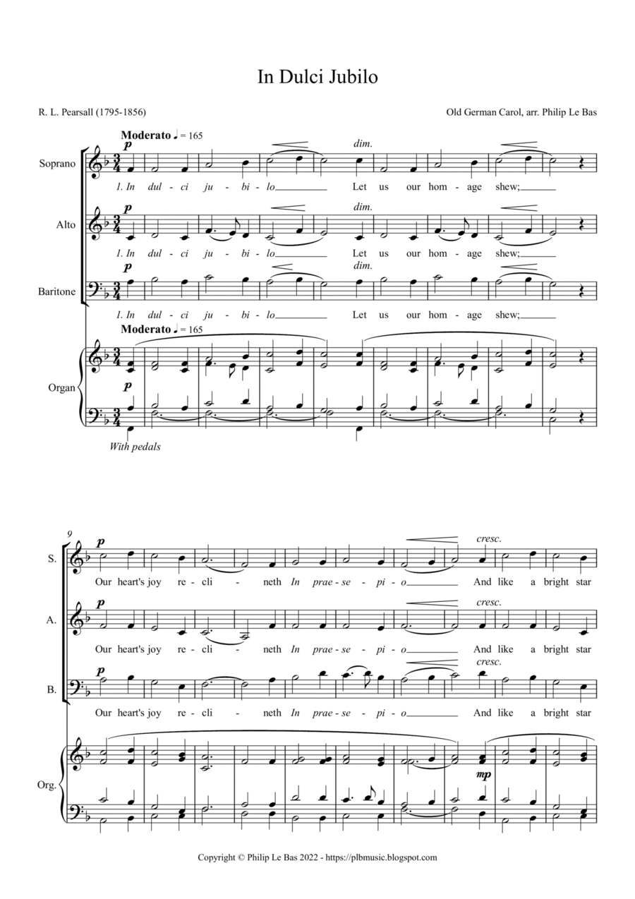 In Dulci Jubilo (SABar Choir and Organ)