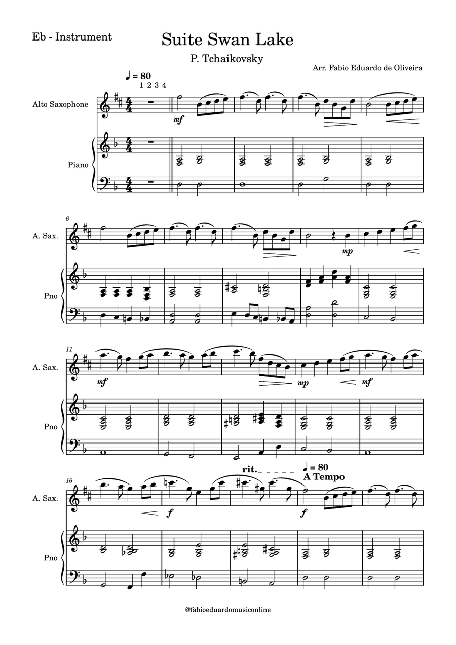 Swan Lake (Tchaikovsky) + FREE Mp3 Playback + Pdf Solo and Piano Parts Alto Saxophone scores gallery preview page 2