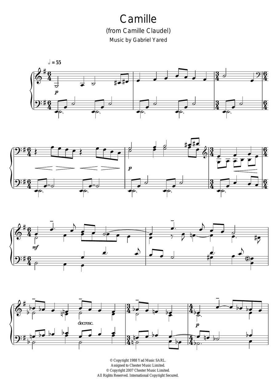 Camille (from Camille Claudel) Piano Solo scores gallery preview page 1