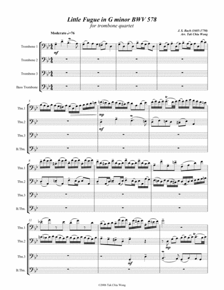 Little Fugue in G minor arranged for Trombone Quartet image number null