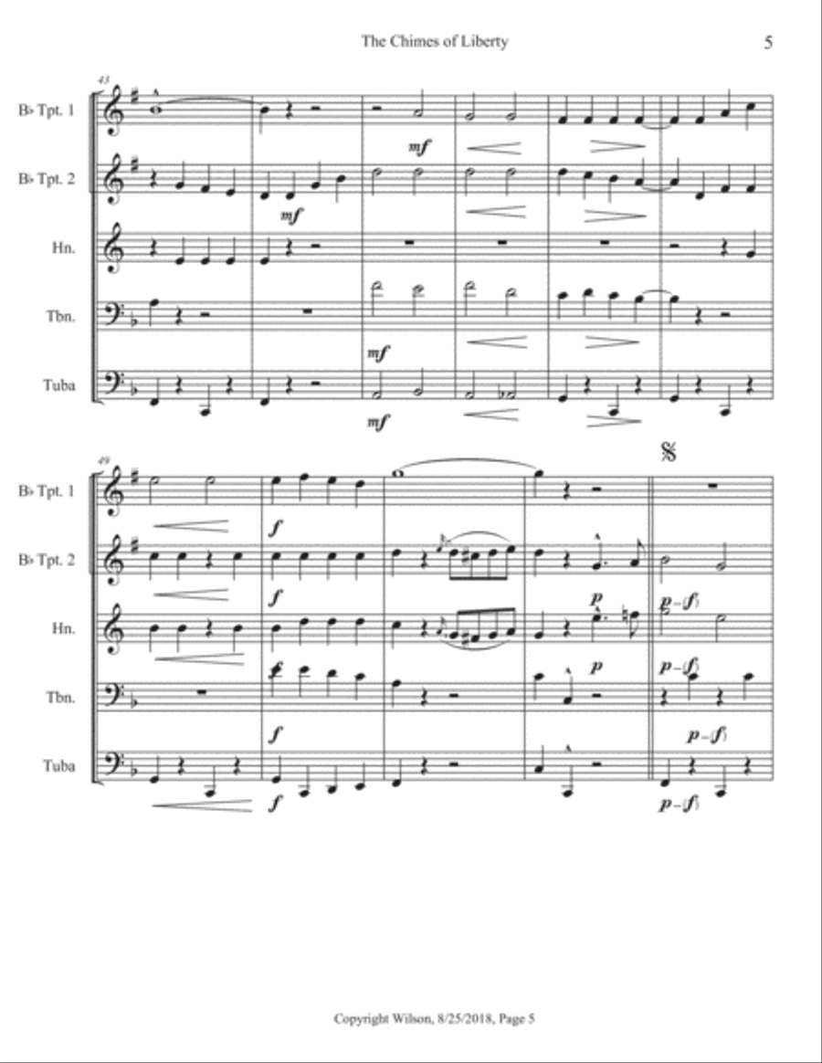 The Chimes of Liberty Brass Quintet scores gallery preview page 6