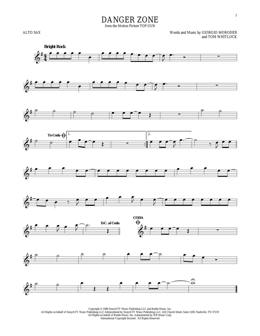 Danger Zone Alto Saxophone scores gallery preview page 1
