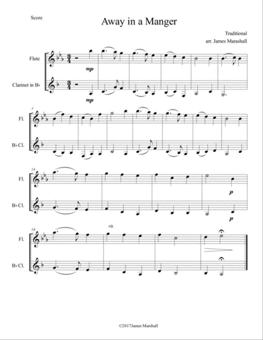 Away in a Manger Away in a Manger Woodwind Duet scores gallery preview page 1