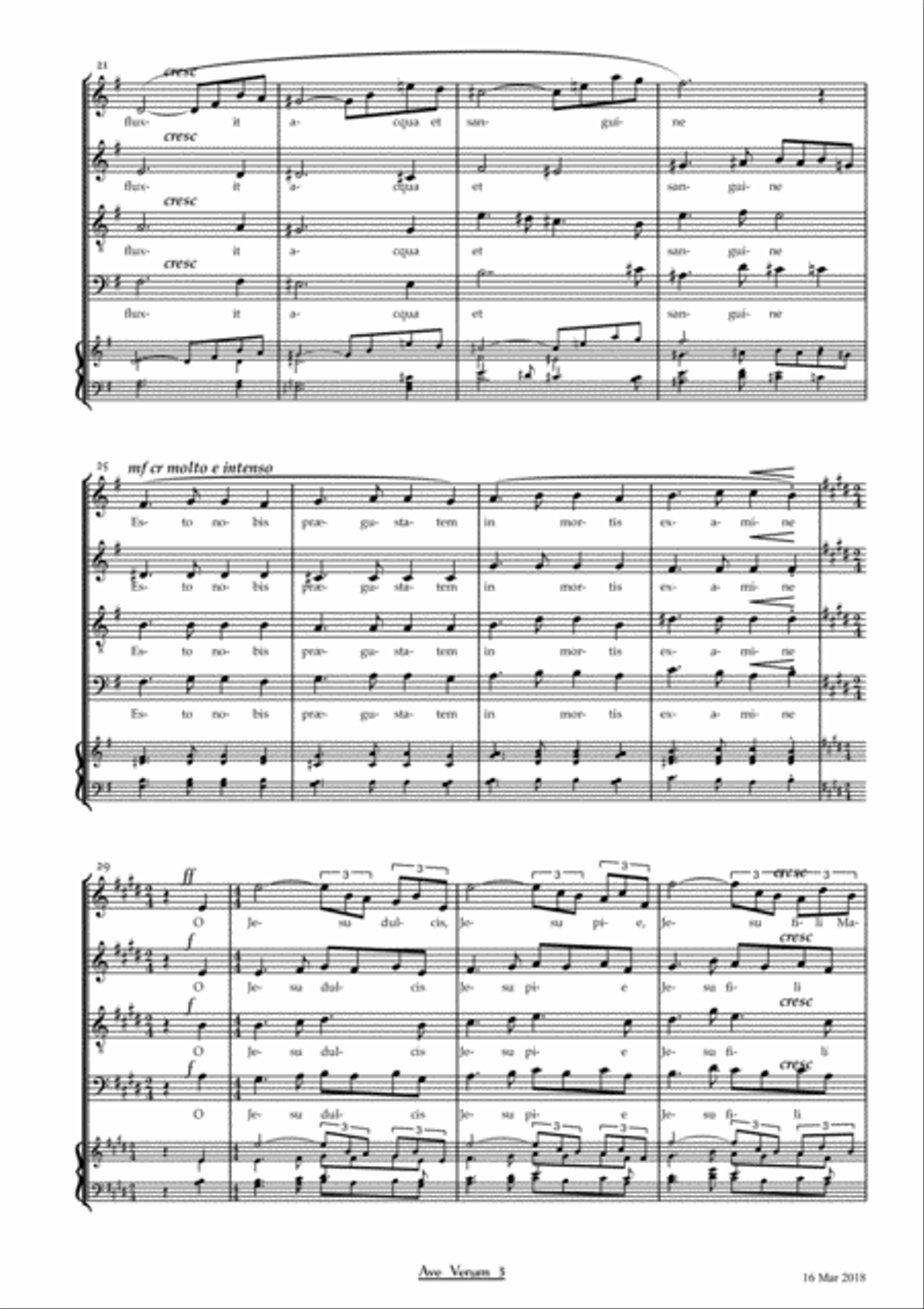 Ave Verum Corpus. Acappella version fo SAaTB with opt accpt 4-Part scores gallery preview page 3