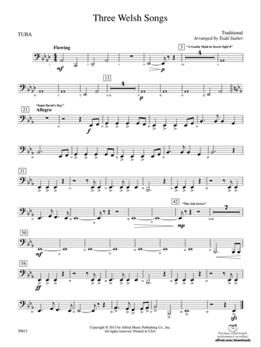 Three Welsh Songs: Tuba Concert Band scores gallery preview page 1