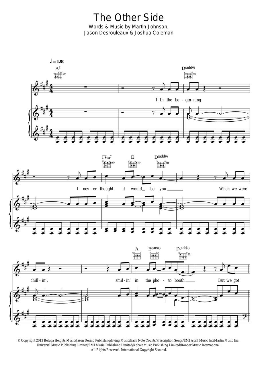 The Other Side Piano, Vocal scores gallery preview page 1