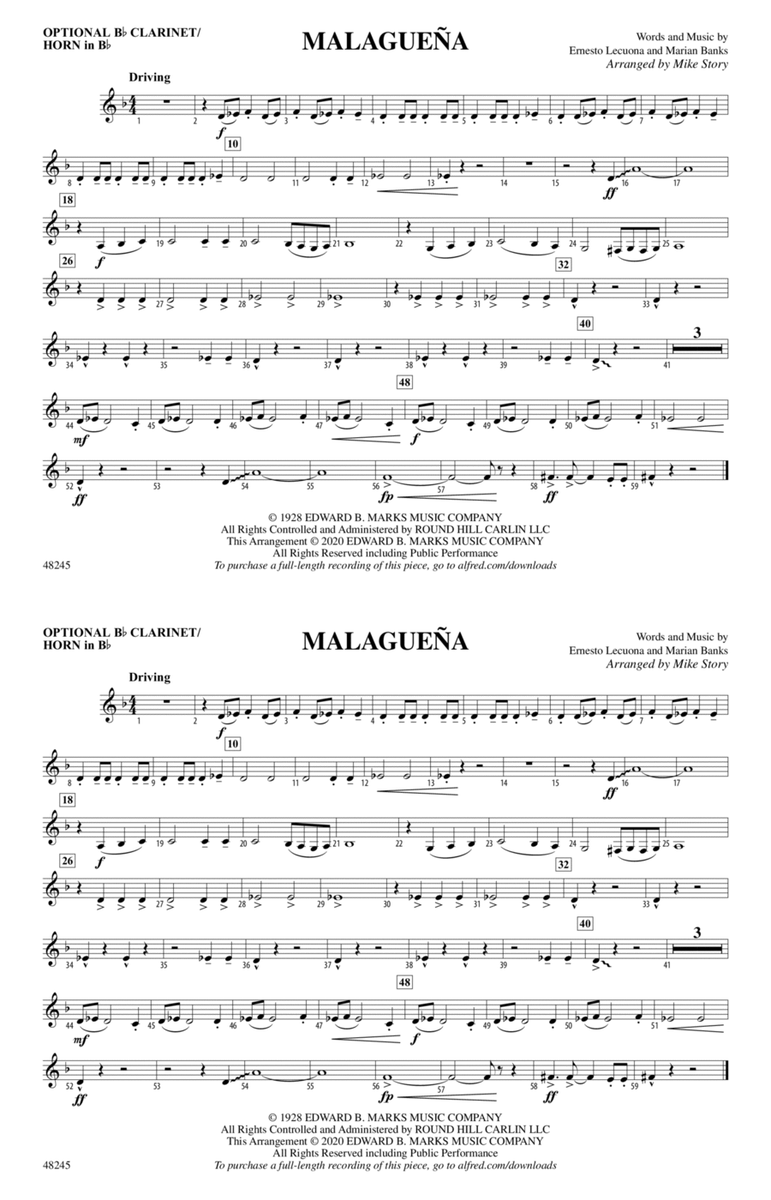 Malagueña: Optional Bb Clarinet/Horn in Bb
