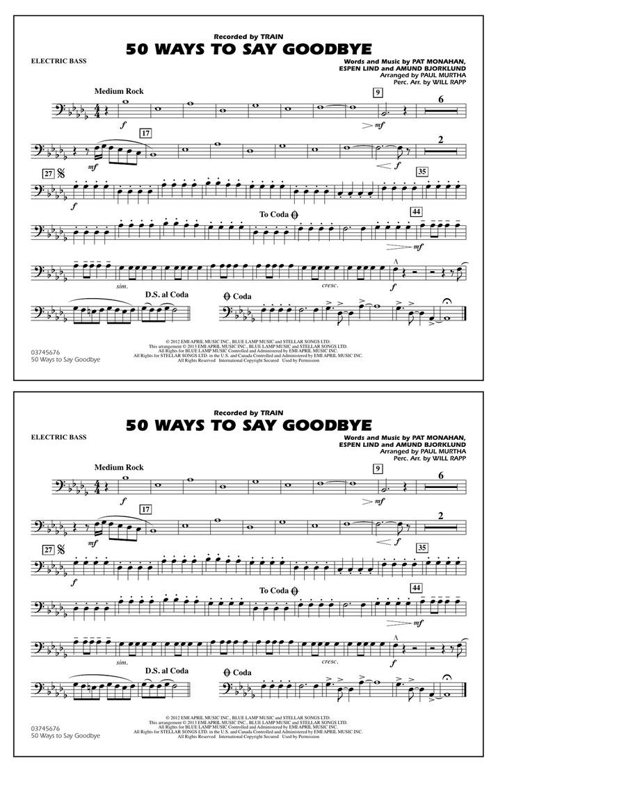 50 Ways To Say Goodbye - Electric Bass Marching Band scores gallery preview page 1