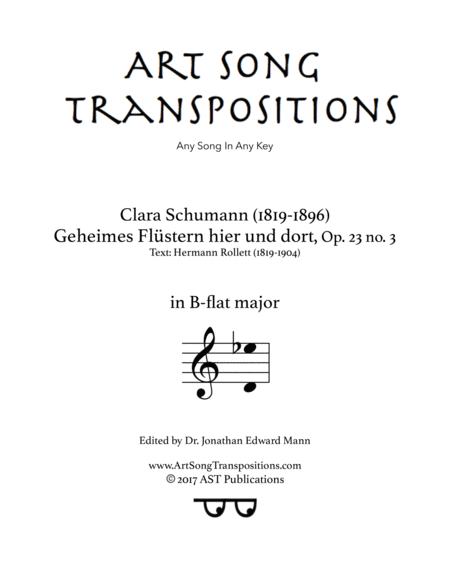 SCHUMANN: Geheimes Flüstern hier und dort, Op. 23 no. 3 (transposed to B-flat major)