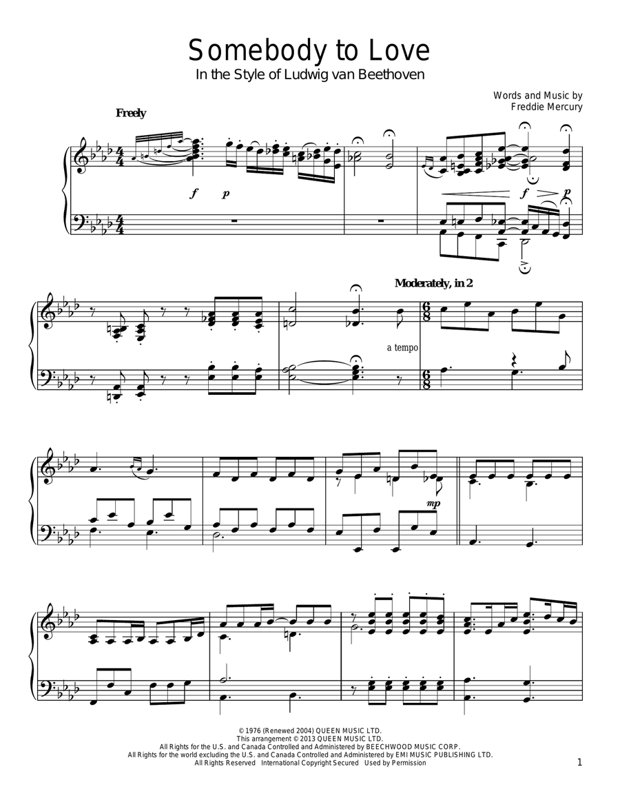 Somebody To Love (in the style of Ludwig van Beethoven) Piano Solo scores gallery preview page 1