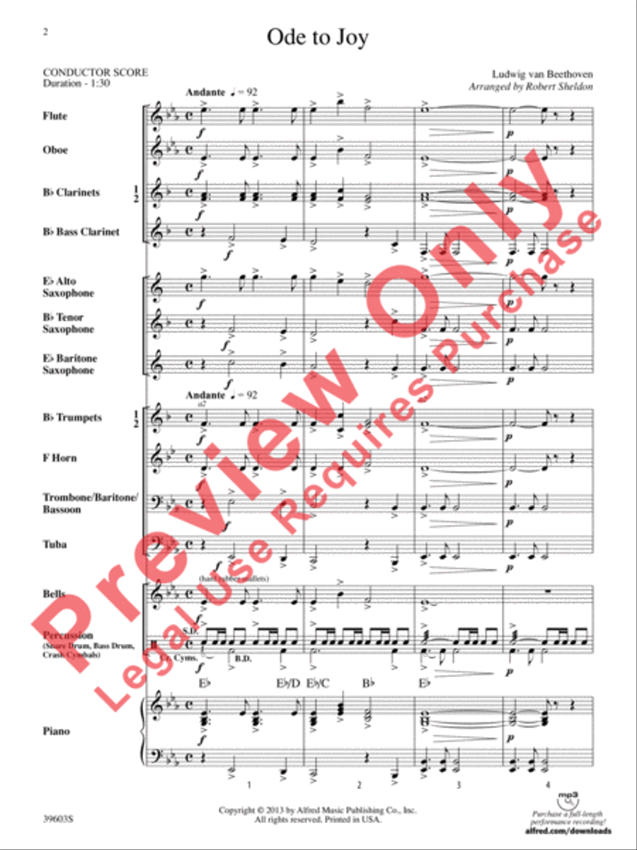 Ode to Joy Concert Band scores gallery preview page 3