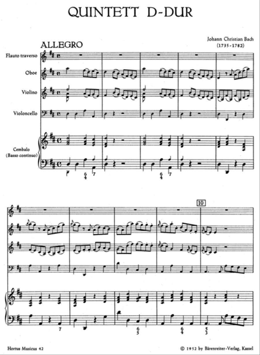 Quintett fur Querflote, Oboe, Violine, Violoncello und obligates Cembalo D major Flute scores gallery preview page 2
