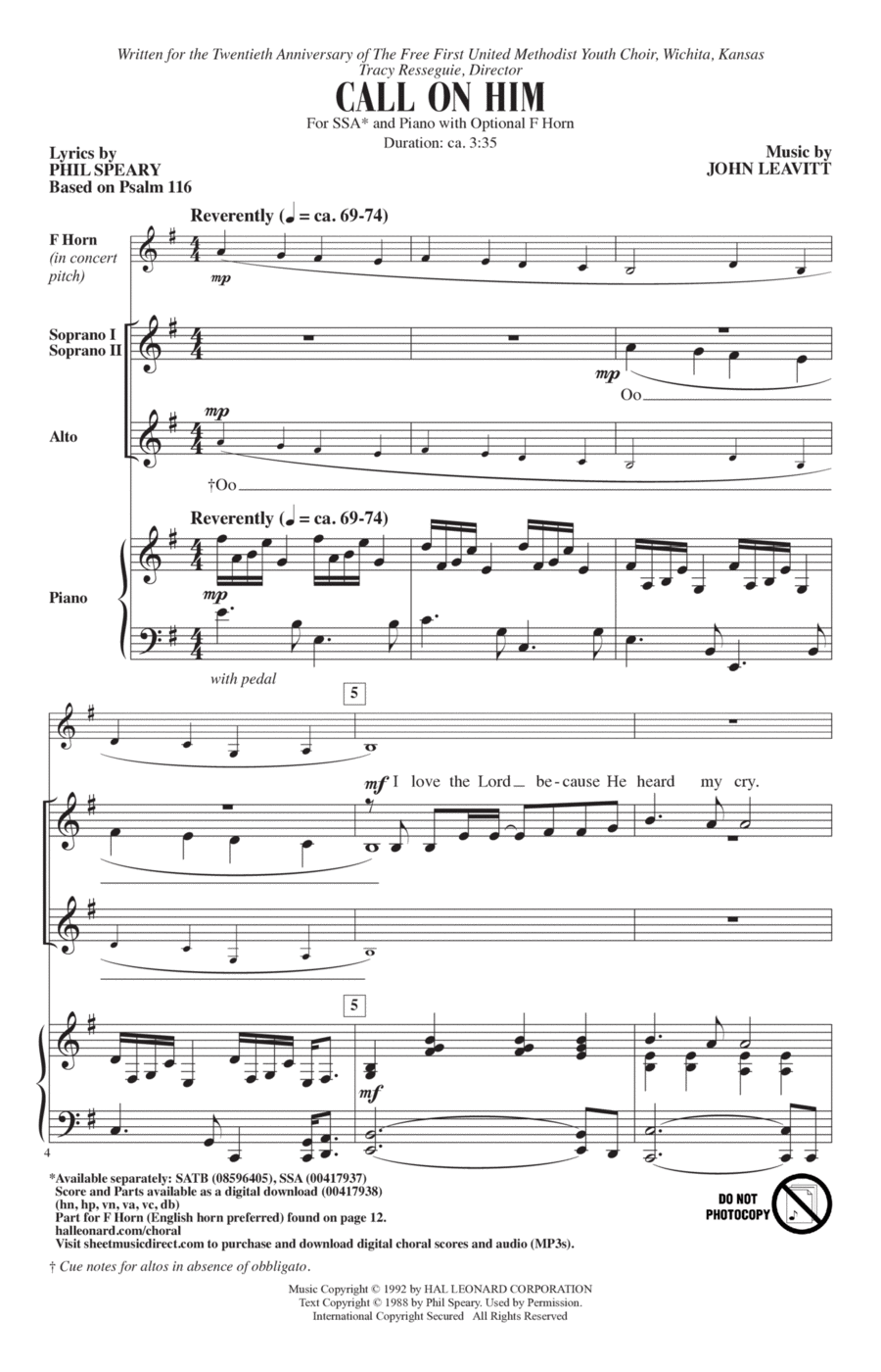 Call On Him Call On Him SSA scores gallery preview page 1