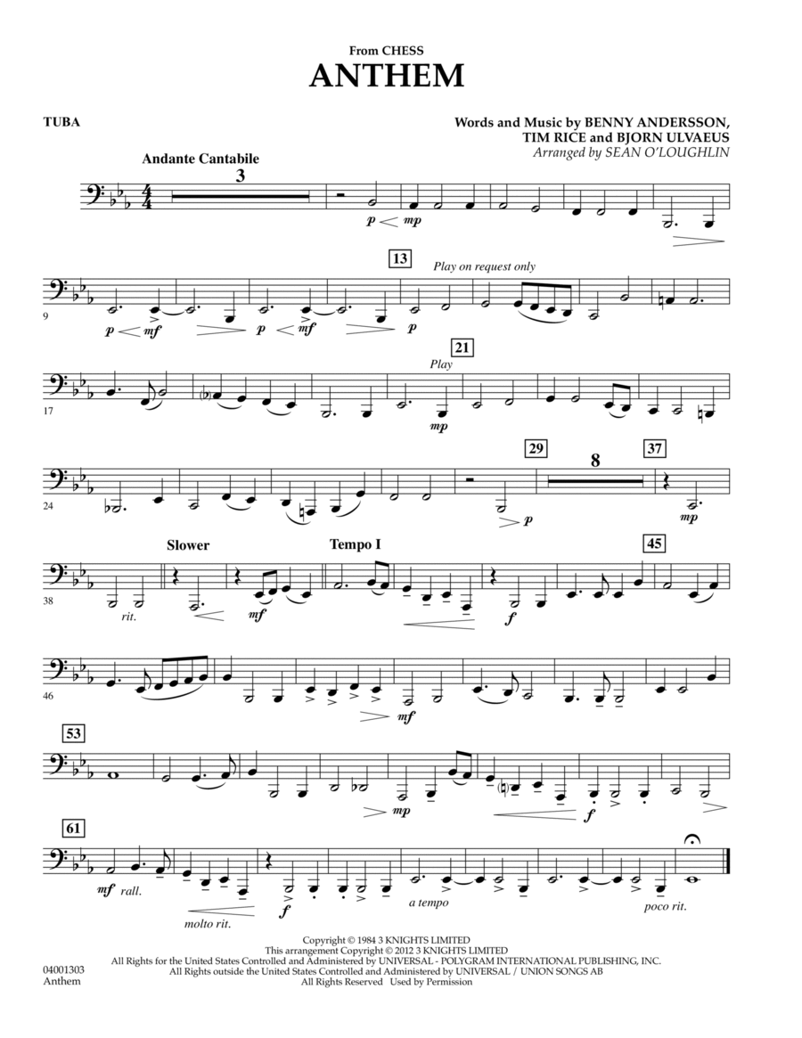 Anthem (from Chess) - Tuba Concert Band scores gallery preview page 1