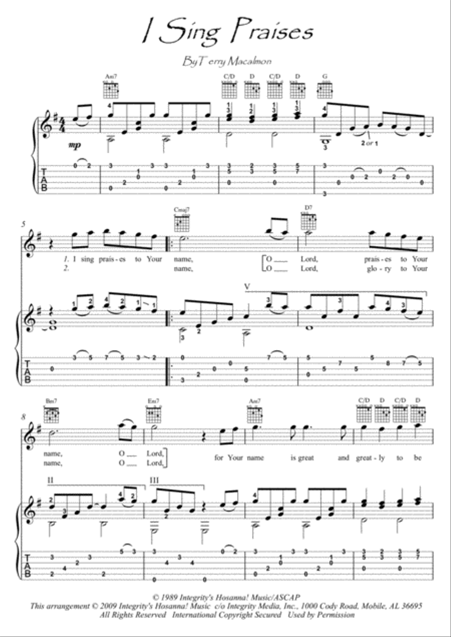 I Sing Praises Classical Guitar scores gallery preview page 1