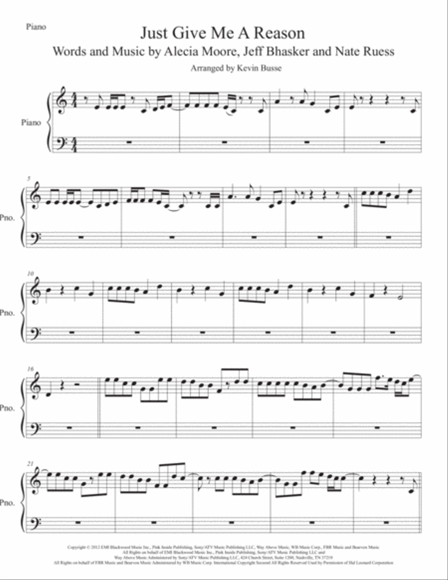 Just Give Me A Reason Easy Piano scores gallery preview page 1