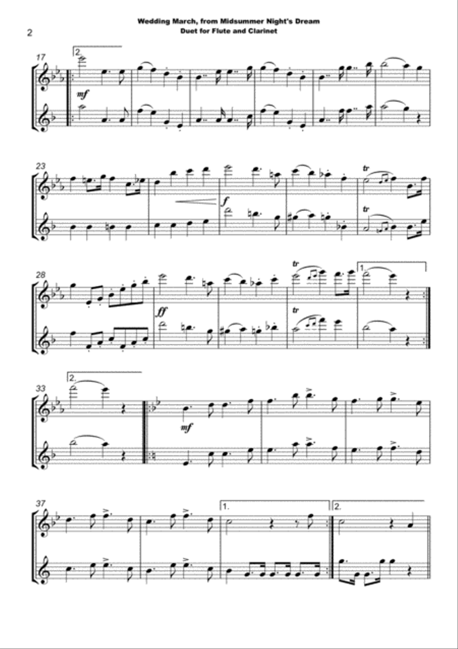 Wedding March by Mendelssohn, Flute and Clarinet Duet Woodwind Duet scores gallery preview page 3