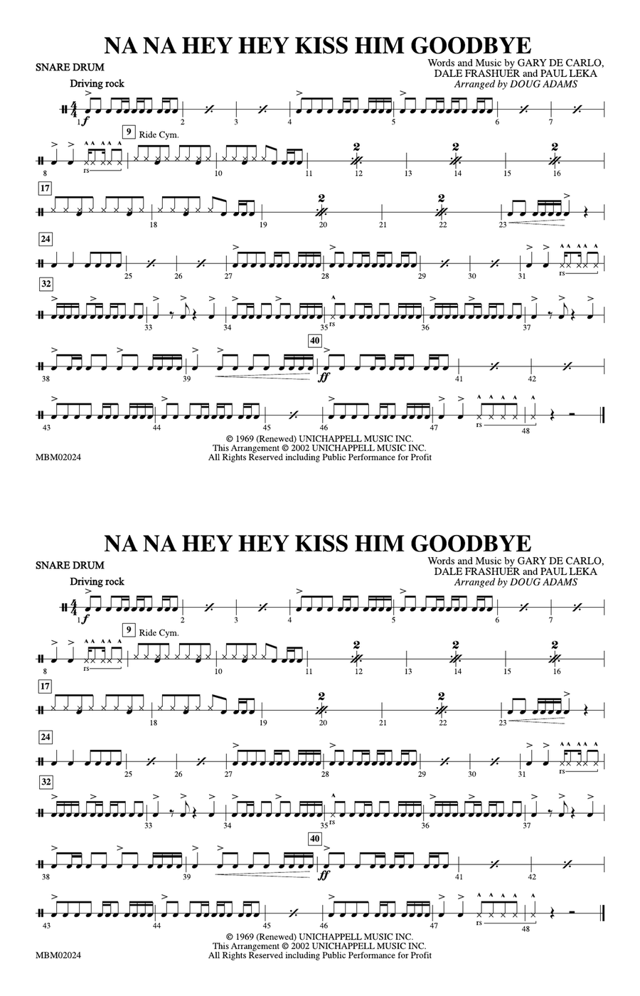Na Na Hey Hey Kiss Him Goodbye: Snare Drum