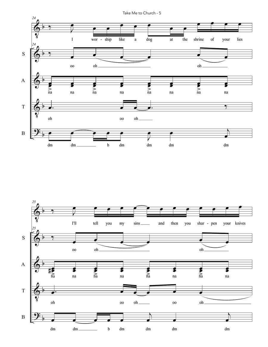 Take Me To Church 4-Part scores gallery preview page 5