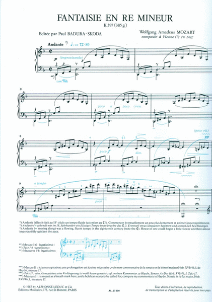 Fantaisie No.3, K397 In D Minor (piano Solo)