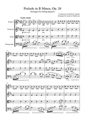 Prelude in B Minor, Op. 28 arranged for String Quartet