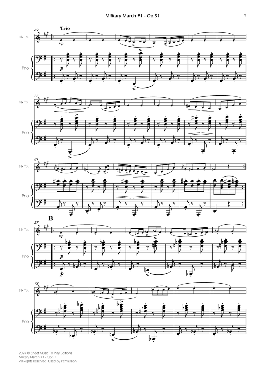 Military March No.1, Op.51 - Bb Trumpet and Piano (Full Score) B-Flat Trumpet scores gallery preview page 4