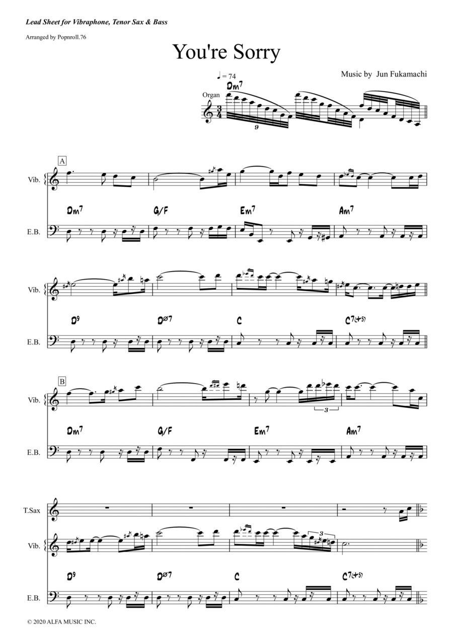 You're Sorry Tenor Saxophone scores gallery preview page 1