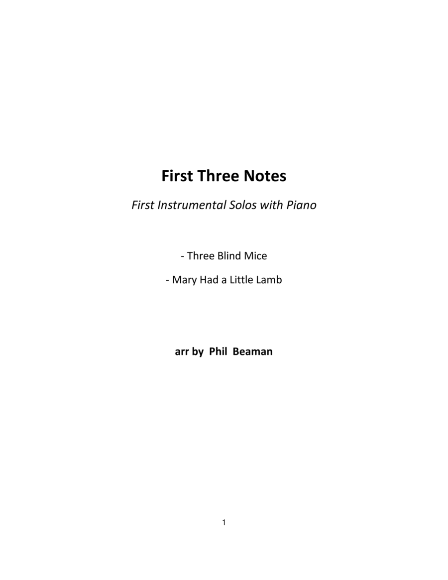 First Three Notes - Three Blind Mice - Mary Had a Little Lamb - flute and piano Flute Solo scores gallery preview page 1