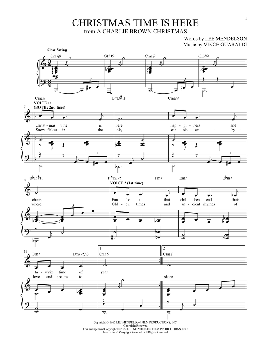 Christmas Time Is Here (from A Charlie Brown Christmas) Vocal Duet scores gallery preview page 1