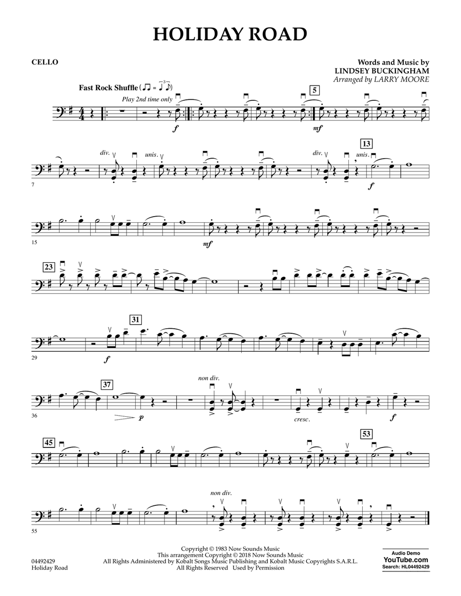 Holiday Road (from National Lampoon's Vacation) (arr. Larry Moore) - Cello Orchestra scores gallery preview page 1