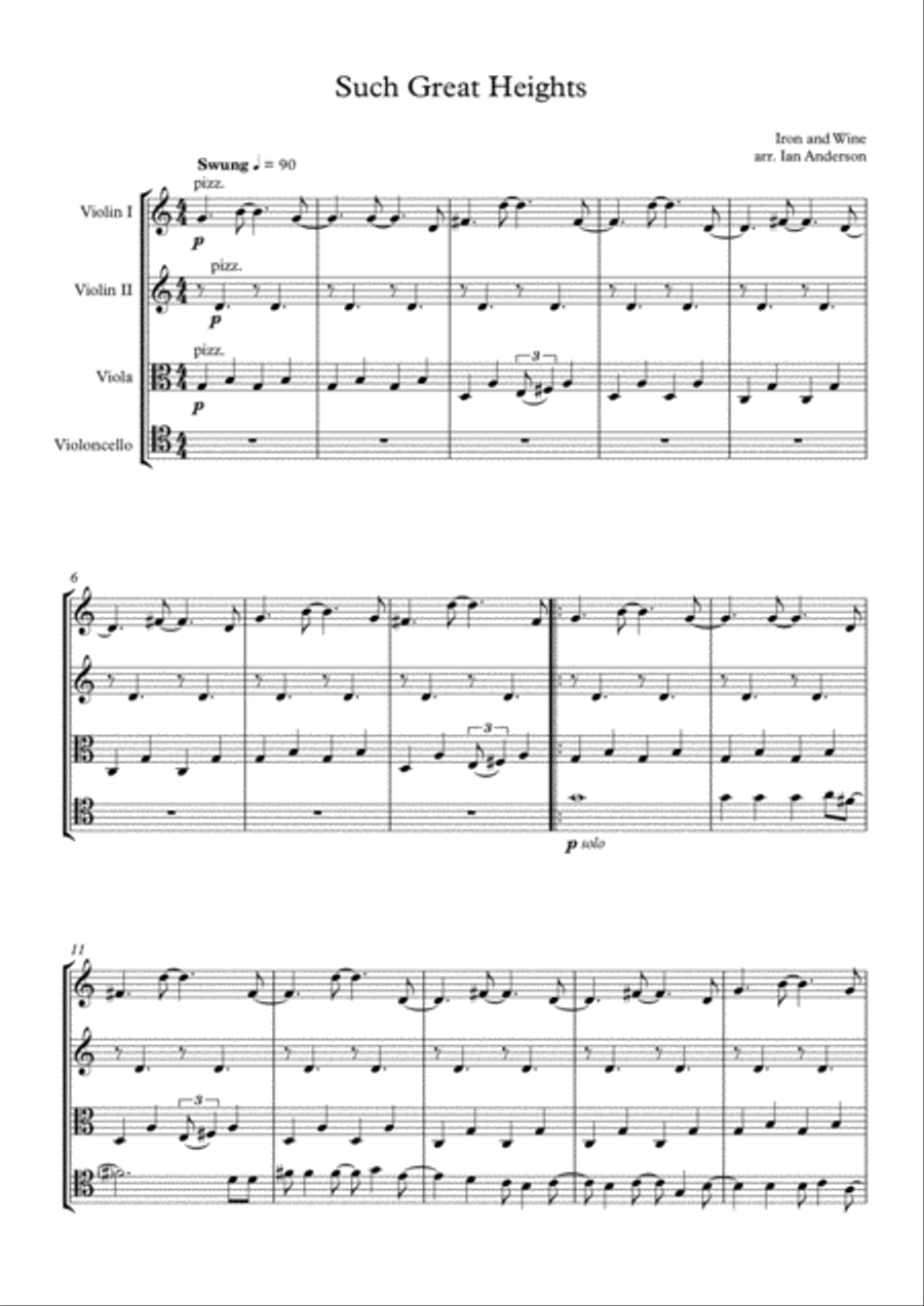 Such Great Heights String Quartet scores gallery preview page 1