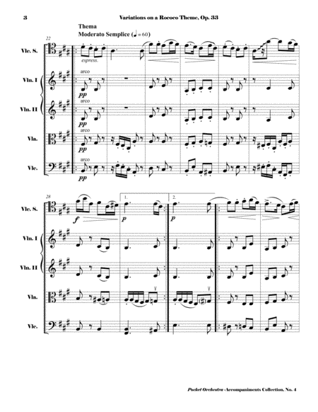 Tchaikowsky - Rococo Variations, Op. 33 ( Accompaniment Reduction for String Quartet) SCORE, PARTS image number null