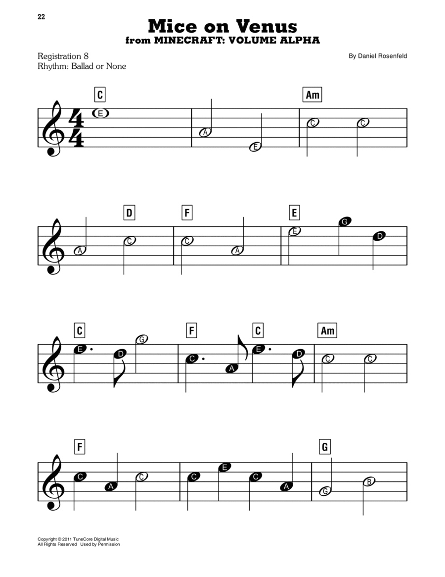 Mice On Venus (from Minecraft) Easy Piano scores gallery preview page 1