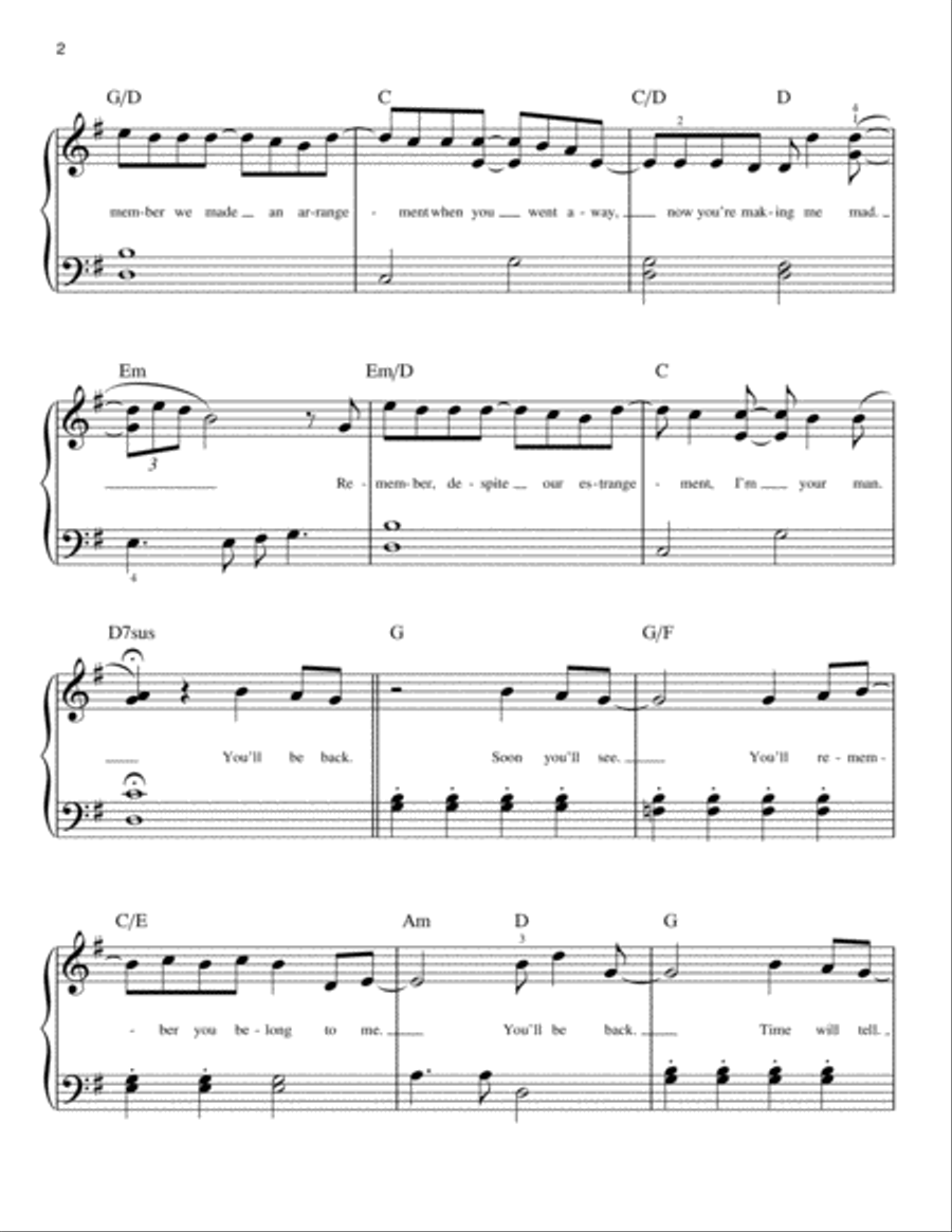 You'll Be Back (from Hamilton) Easy Piano scores gallery preview page 2