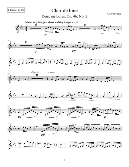 Clair de lune - Gabriel Fauré (Bb clarinet part for woodwind quintet)