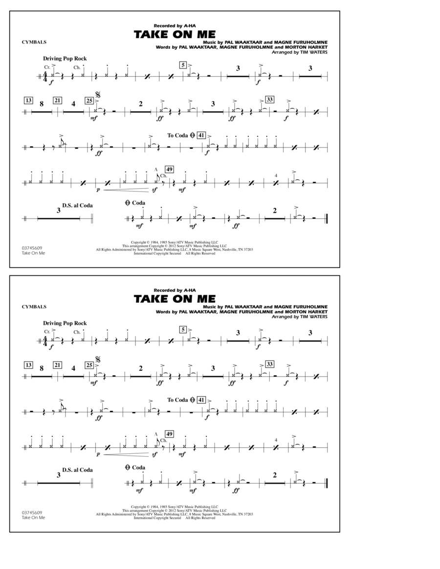 Take On Me - Cymbals Marching Band scores gallery preview page 1