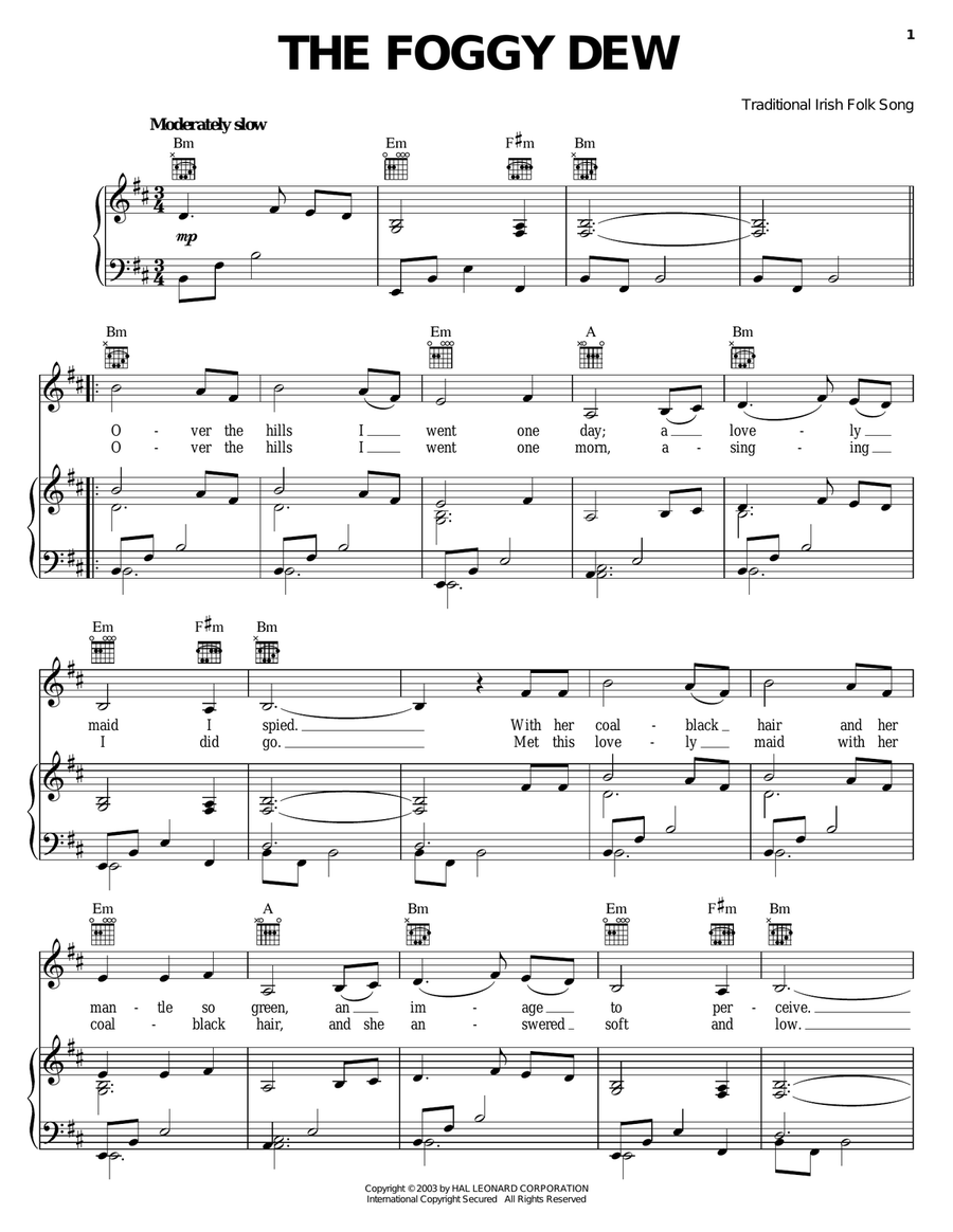 The Foggy Dew Piano, Vocal, Guitar scores gallery preview page 1