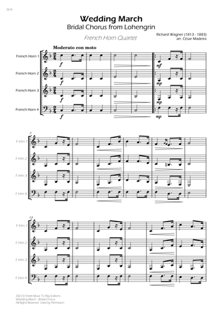 Wedding March (Bridal Chorus) - French Horn Quartet (Full Score and Parts) image number null