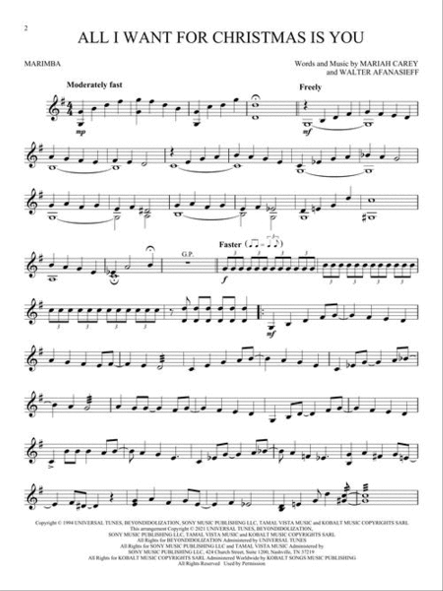 25 Christmas Songs for Marimba by Will Rapp Marimba Sheet