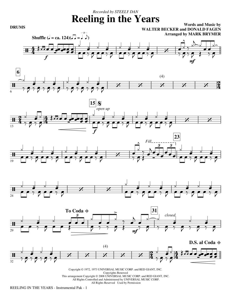 Reeling In The Years - Drums Choir scores gallery preview page 1