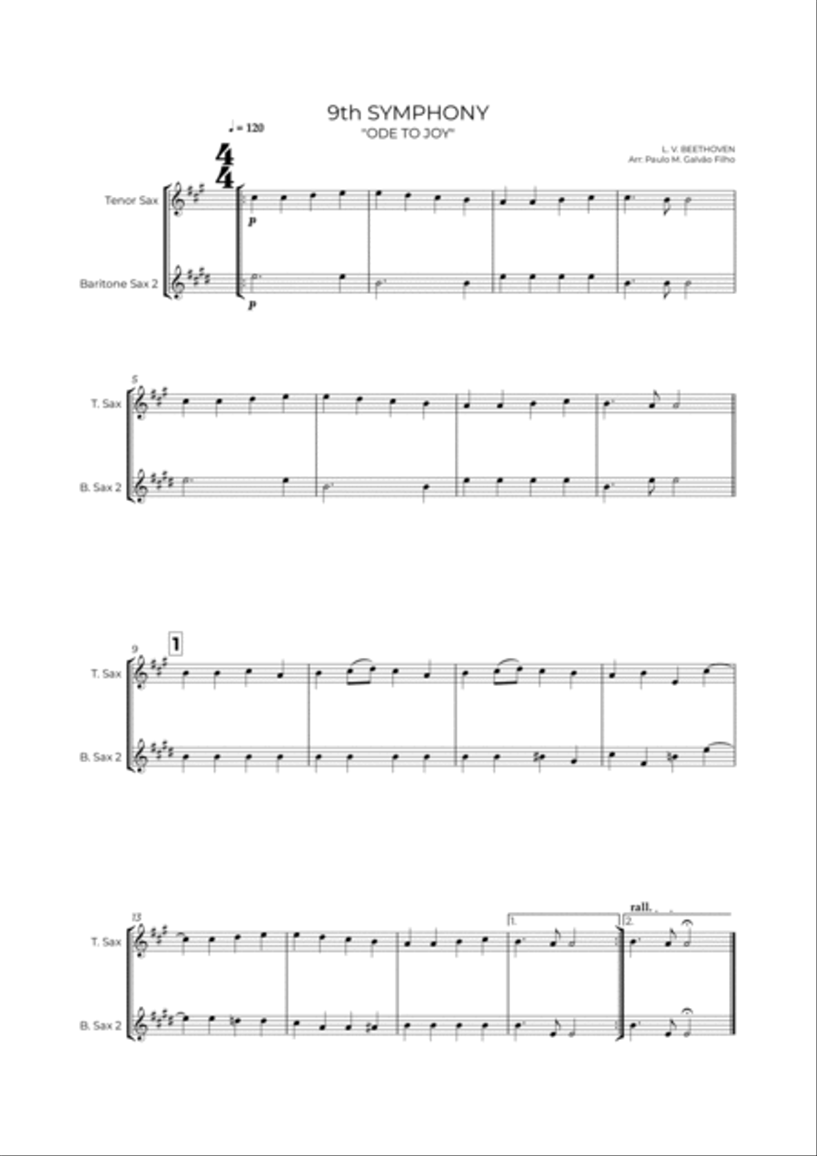 9th SYMPHONY - SAX TENOR & BARITONE Woodwind Duet scores gallery preview page 2