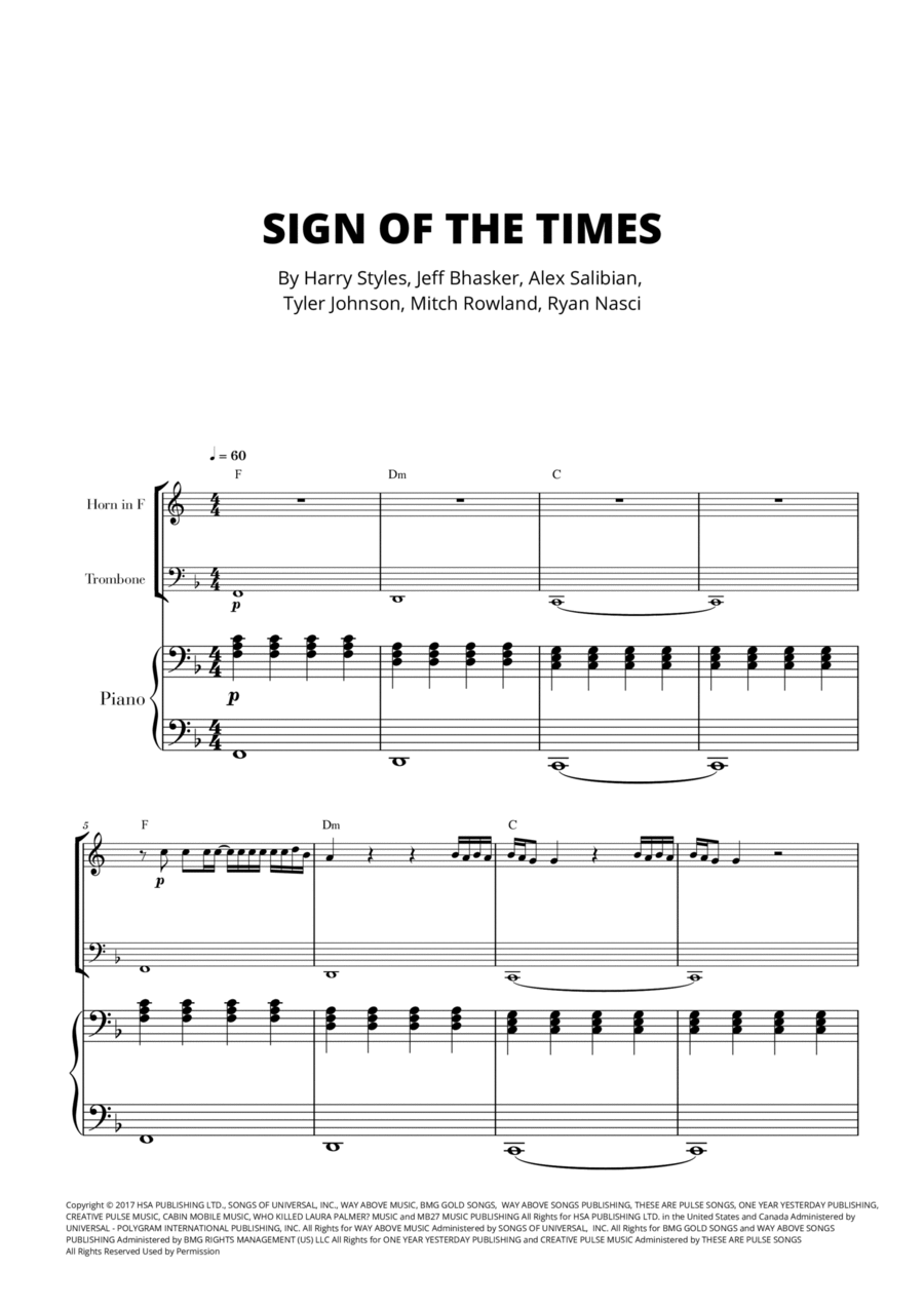 Sign Of The Times Brass Duet scores gallery preview page 1
