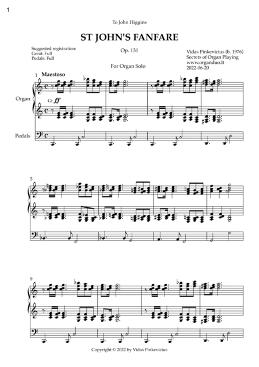 St. John's Suite (Organ Solo) by Vidas Pinkevicius (2022) Organ Solo scores gallery preview page 2