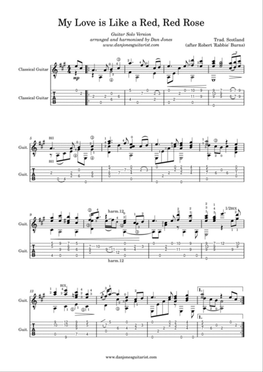 My Love is Like a Red, Red Rose (Solo Guitar Version) Acoustic Guitar scores gallery preview page 2