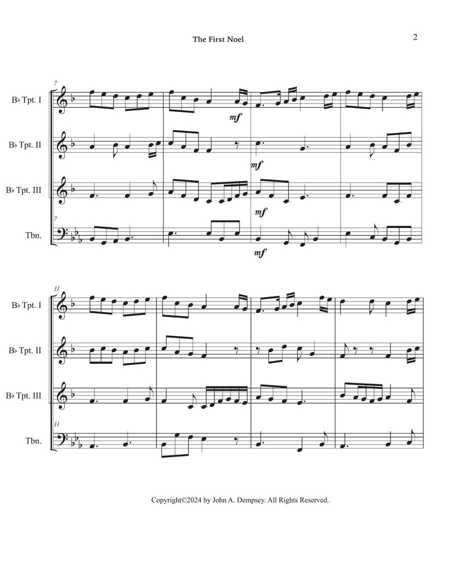 The First Noel (Brass Quartet): Three Trumpets and Trombone Brass Quartet scores gallery preview page 6