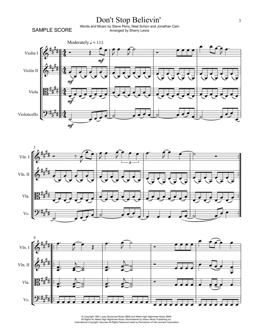 Don't Stop Believin' String Quartet scores gallery preview page 1