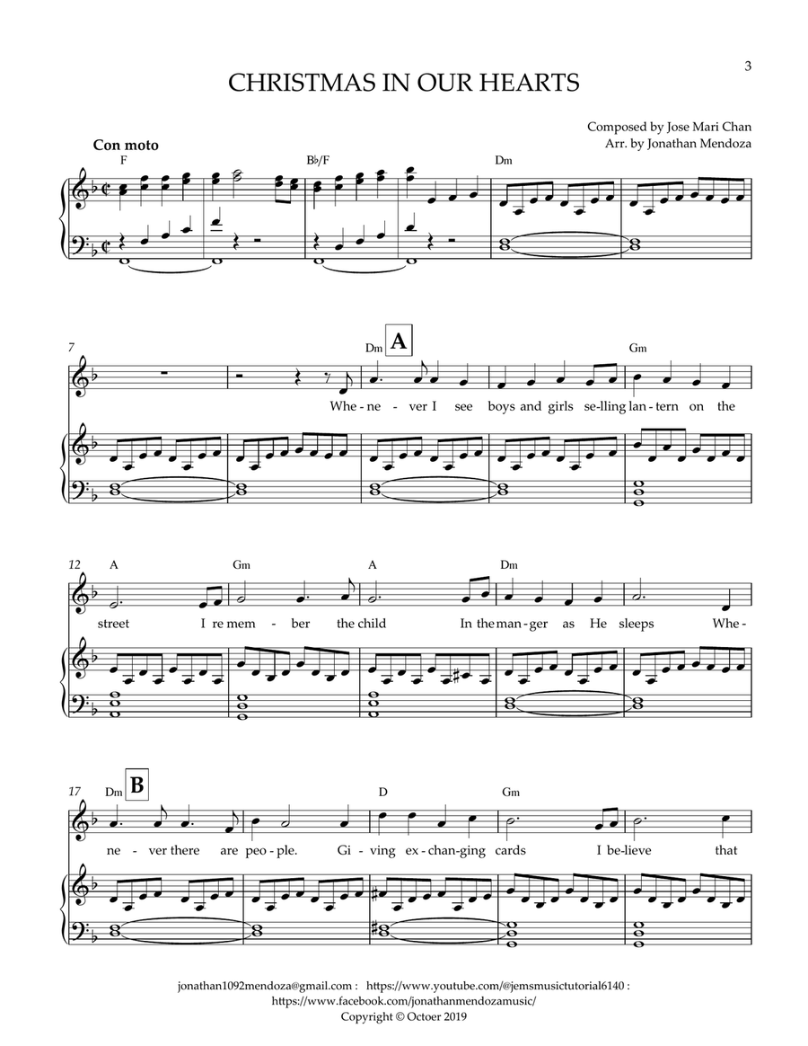 Christmas In Our Hearts - Jose Mari Chan Piano Unison Choir scores gallery preview page 3