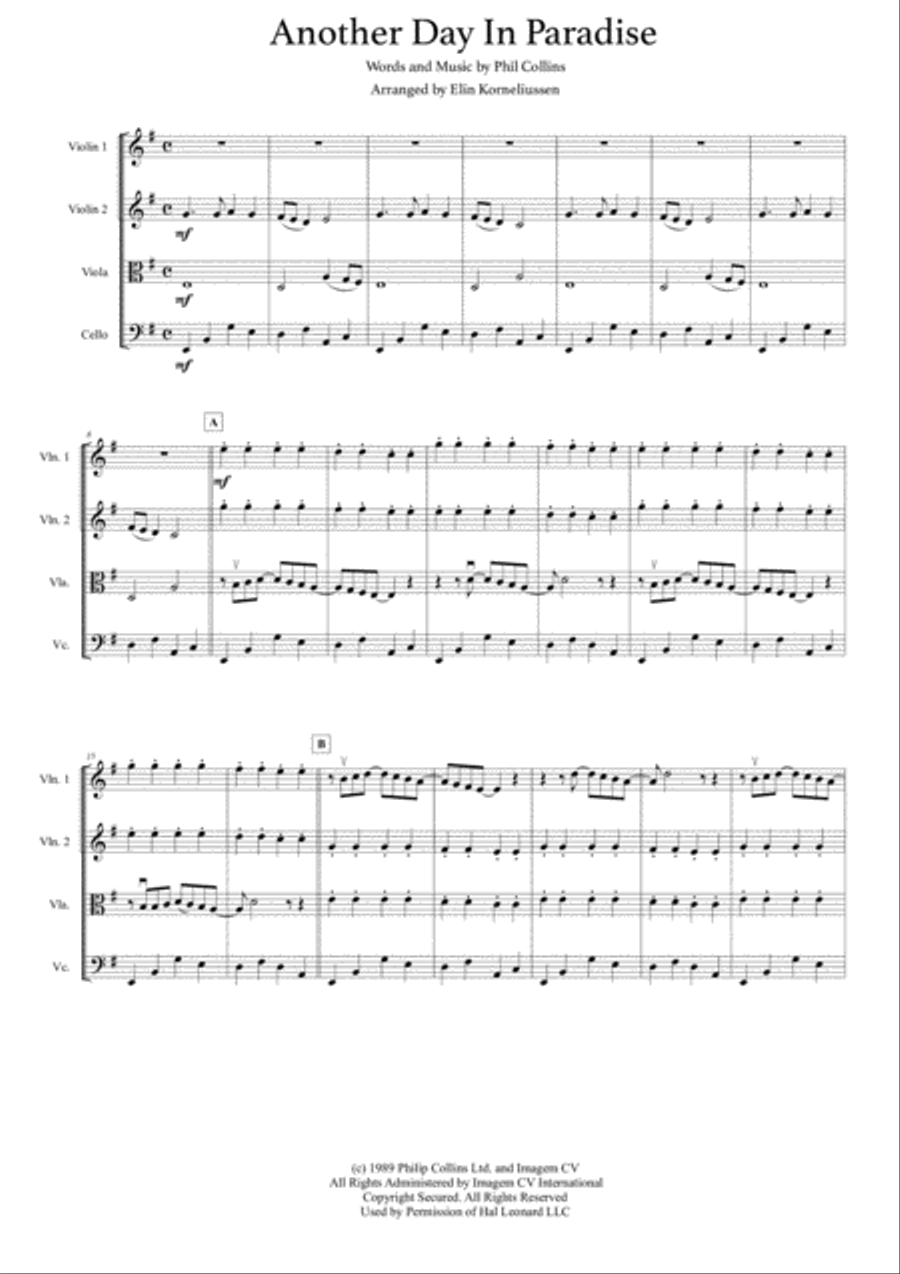 Another Day In Paradise String Quartet scores gallery preview page 2