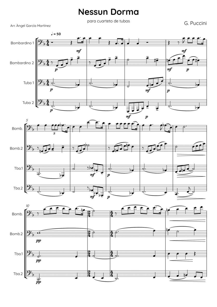 Nessun Dorma Brass Quartet scores gallery preview page 1
